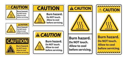 cuidado, perigo de queimadura, segurança, não toque no sinal da etiqueta no fundo branco