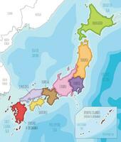 vetor ilustrado mapa do Japão com regiões e administrativo divisões, e vizinho países. editável e claramente etiquetado camadas.