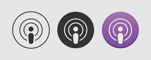 podcast aplicativo ícone vetor definir. linear e preenchidas estilo placa para Móvel conceito e rede Projeto.