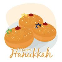 colori feliz hanukkah modelo com Sufganiyot Comida vetor