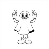 quadrinho retro desenho animado fantasma personagem com feliz sorrir face. groovy vetor ilustração dentro linha estilo.