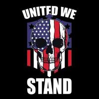 tshirt design skull american, united we stand vetor
