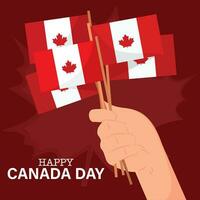 mão segurando múltiplo canadense bandeiras Canadá dia vetor
