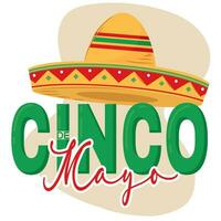 cinco de maionese letras com uma tradicional mexicano chapéu vetor