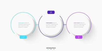 modelo de design de rótulo infográfico vetorial com ícones e 3 opções ou etapas. pode ser usado para diagrama de processo, apresentações, layout de fluxo de trabalho, banner, fluxograma, gráfico de informações. vetor