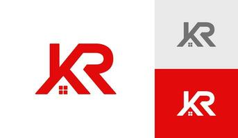carta kr inicial monograma com casa cobertura logotipo Projeto vetor