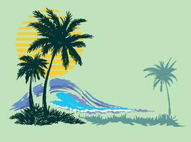 vetor ilustração do costeiro tropical panorama. arte para impressões em Camisetas, decoração e etc.