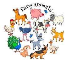 personagens de animais de fazenda grande conjunto de desenhos animados de animais rurais vetor