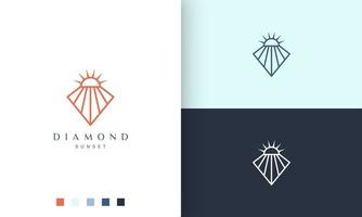 logotipo do pôr do sol de diamante em linha mono simples e estilo moderno vetor
