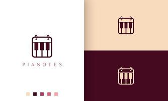 ícone ou logotipo de nota de piano simples e moderno vetor