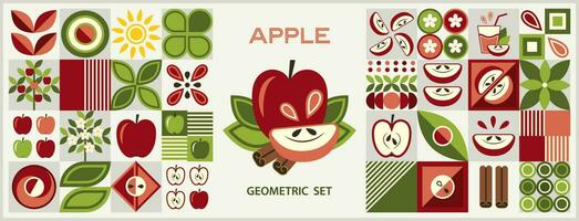 Projeto elementos com maçã dentro geométrico estilo. vetor
