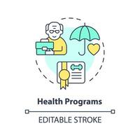 2d editável saúde programas fino linha ícone conceito, isolado vetor, multicolorido ilustração representando não aposentadoria. vetor
