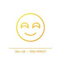 sorridente emoji pixel perfeito gradiente linear vetor ícone. positivo reação em produtos. satisfeito serviço do utilizador. fino linha cor símbolo. moderno estilo pictograma. vetor isolado esboço desenhando