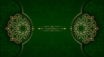 fundo de mandala de luxo, verde e dourado, vetor de design