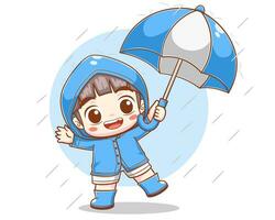 fofa criança jogando dentro a chuva desenho animado ilustração vetor