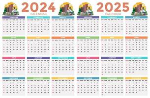 2024, 2025 calendário Projeto modelo para feliz Novo ano vetor