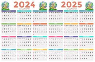 2024, 2025 calendário Projeto modelo para feliz Novo ano vetor