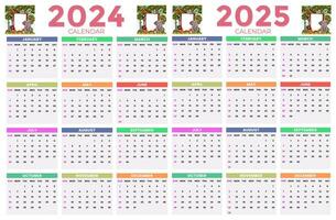2024, 2025 calendário Projeto modelo para feliz Novo ano vetor