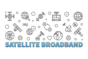 satélite banda larga vetor fino linha moderno horizontal bandeira - Internet tecnologia ilustração