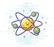 ilustração do uma feliz átomo e elétrons vôo em volta. esboço ilustração vetor