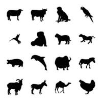 pacote do gado e animais sólido ícone vetores