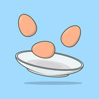 ovos em uma prato desenho animado vetor ilustração. vôo frango ovos Comida plano ícone esboço