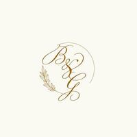 iniciais bg Casamento monograma logotipo com folhas e elegante circular linhas vetor