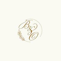 iniciais bo Casamento monograma logotipo com folhas e elegante circular linhas vetor