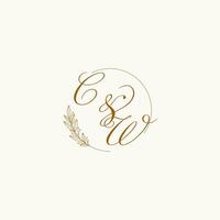 iniciais cw Casamento monograma logotipo com folhas e elegante circular linhas vetor