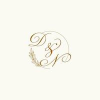 iniciais dn Casamento monograma logotipo com folhas e elegante circular linhas vetor