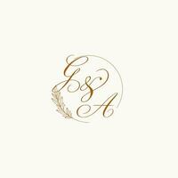 iniciais ga Casamento monograma logotipo com folhas e elegante circular linhas vetor