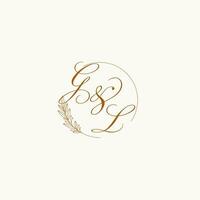 iniciais gl Casamento monograma logotipo com folhas e elegante circular linhas vetor