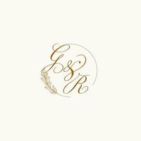 iniciais gr Casamento monograma logotipo com folhas e elegante circular linhas vetor