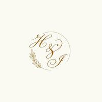 iniciais Oi Casamento monograma logotipo com folhas e elegante circular linhas vetor