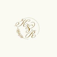 iniciais kr Casamento monograma logotipo com folhas e elegante circular linhas vetor