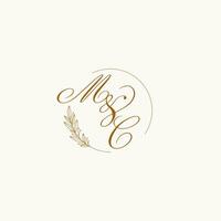 iniciais mc Casamento monograma logotipo com folhas e elegante circular linhas vetor