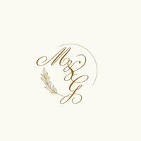 iniciais mg Casamento monograma logotipo com folhas e elegante circular linhas vetor