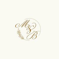 iniciais MB Casamento monograma logotipo com folhas e elegante circular linhas vetor