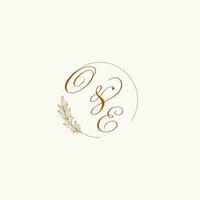 iniciais oe Casamento monograma logotipo com folhas e elegante circular linhas vetor