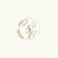 iniciais oc Casamento monograma logotipo com folhas e elegante circular linhas vetor