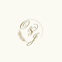 iniciais oj Casamento monograma logotipo com folhas e elegante circular linhas vetor