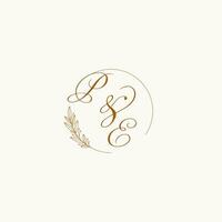 iniciais educaçao Fisica Casamento monograma logotipo com folhas e elegante circular linhas vetor