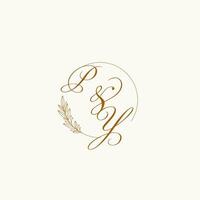 iniciais py Casamento monograma logotipo com folhas e elegante circular linhas vetor