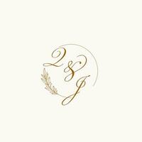 iniciais qj Casamento monograma logotipo com folhas e elegante circular linhas vetor