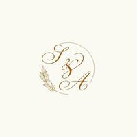 iniciais sa Casamento monograma logotipo com folhas e elegante circular linhas vetor