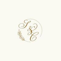 iniciais sc Casamento monograma logotipo com folhas e elegante circular linhas vetor