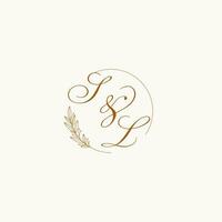 iniciais sl Casamento monograma logotipo com folhas e elegante circular linhas vetor