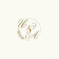 iniciais ua Casamento monograma logotipo com folhas e elegante circular linhas vetor