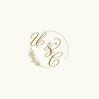 iniciais uc Casamento monograma logotipo com folhas e elegante circular linhas vetor