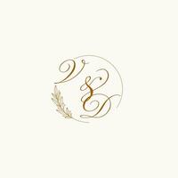 iniciais vd Casamento monograma logotipo com folhas e elegante circular linhas vetor